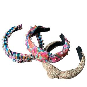 Headbands Set 3 Beaded Colorful Textured Plaid Hair Accessories NWOT NEW Gift